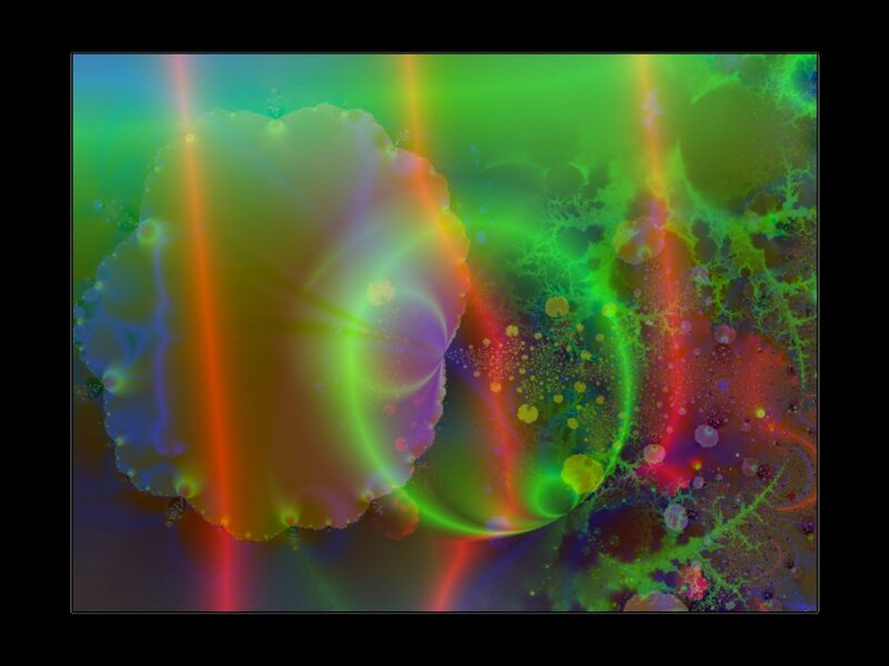 Colorful Fractal Pattern — Green, Vibrant, Abstract, Light Rays, Particles