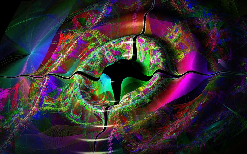 Colorful Fractal Pattern — Green, Vibrant, Abstract, Light Streaks