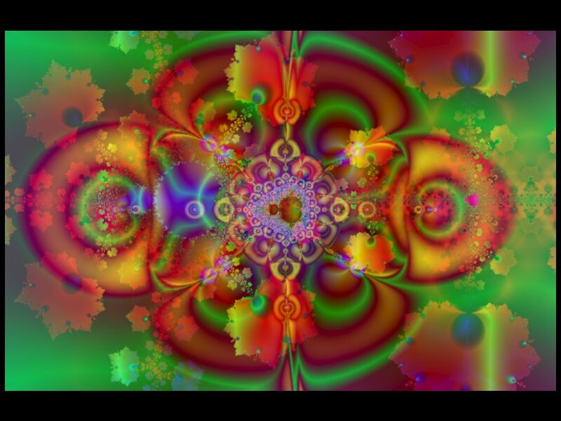 Colorful Fractal Pattern — Green, Vibrant, Abstract, Spirals, Flowers