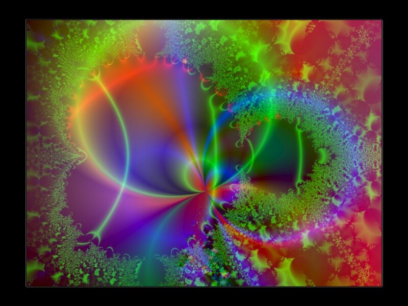 Colorful Fractal Pattern — Green, Vibrant, Abstract, Spirals, Light Beams