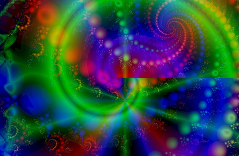 Colorful Fractal Pattern — Green, Vibrant, Abstract, Spirals, Light Rays