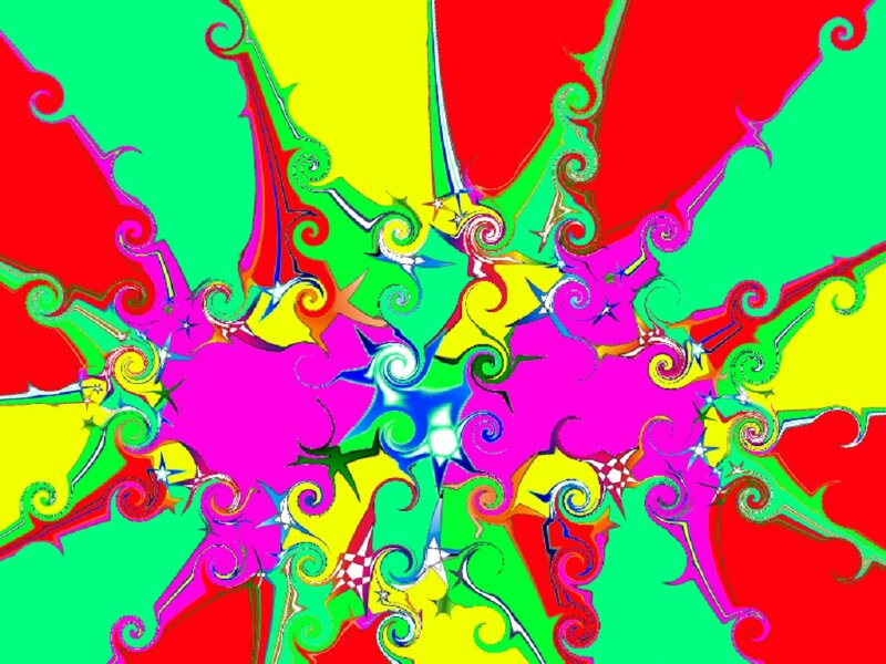Colorful Fractal Pattern — Green, Vibrant, Abstract, Spirals, Stars