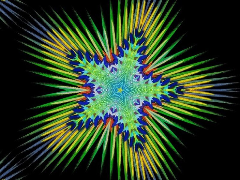 Colorful Fractal Pattern — Green, Vibrant, Abstract, Stars