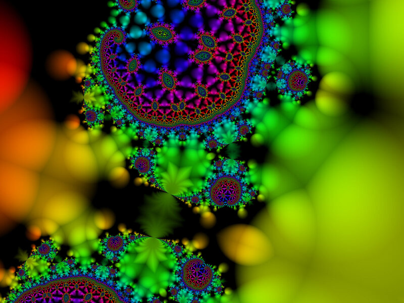 Colorful Fractal Pattern — Green, Vibrant, Digital Art, Circles, Spiral, Purple