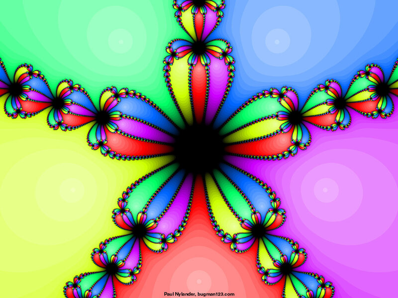 Colorful Fractal Pattern — Green, Vibrant, Digital Art, Flower, Star
