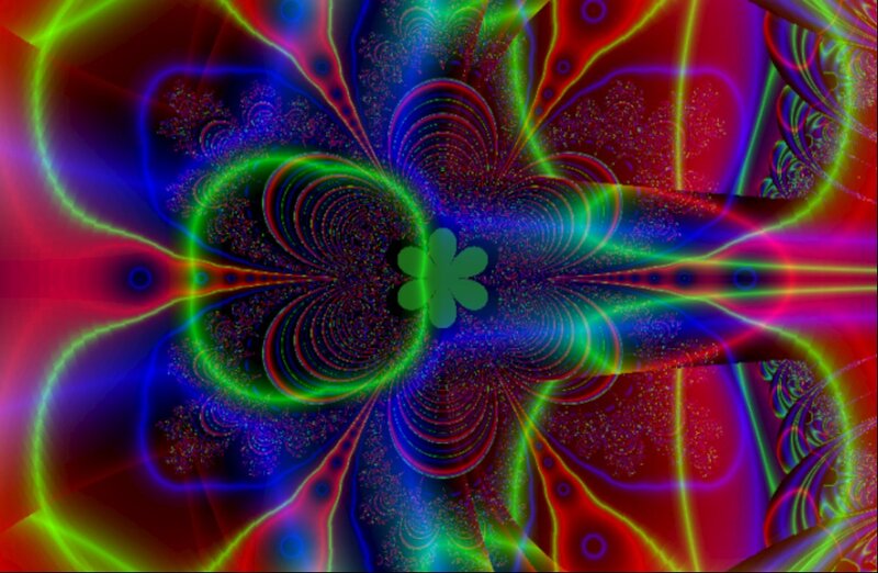 Colorful Fractal Pattern — Green, Vibrant, Digital Art, Flower