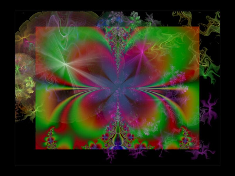 Colorful Fractal Pattern — Green, Vibrant, Digital Art, Light Rays