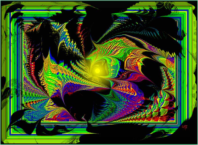 Colorful Fractal Pattern — Green, Vibrant, Digital Art, Light
