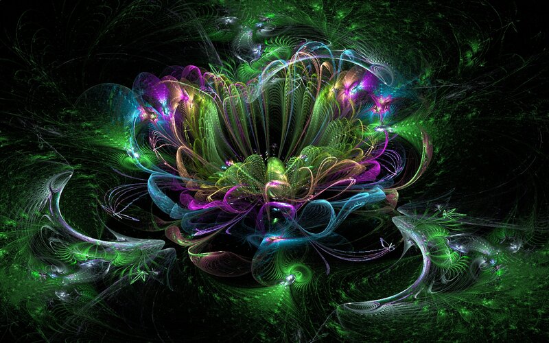 Colorful Fractal Pattern — Green, Vibrant, Digital Art, Purple
