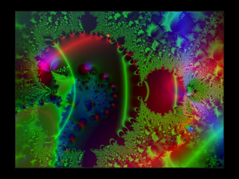 Colorful Fractal Pattern — Green, Vibrant, Digital Art, Red