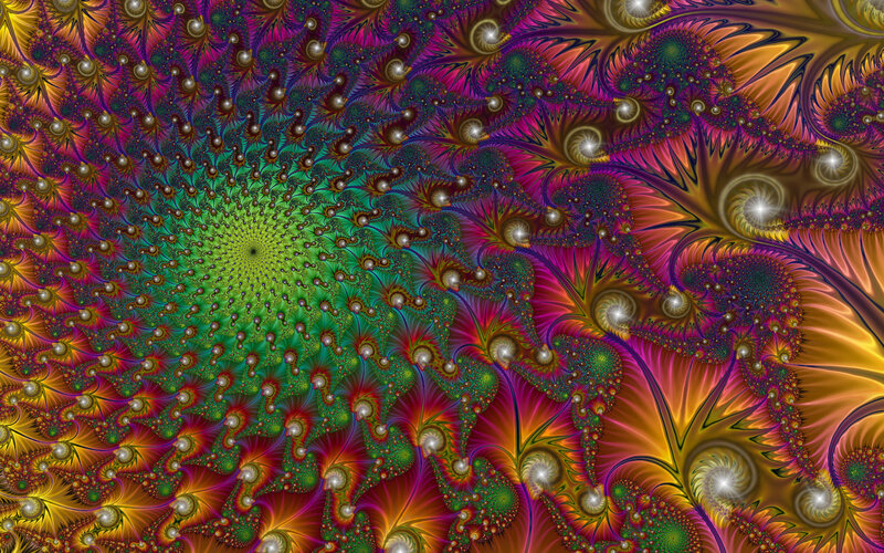 Colorful Fractal Pattern — Green, Vibrant, Digital Art, Spiral, Colors, Light Effects