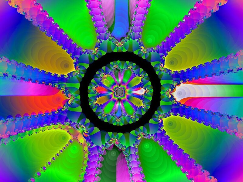 Colorful Fractal Pattern — Green, Vibrant, Digital Art, Spiral, Symmetry