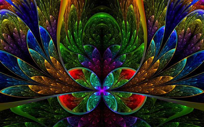 Colorful Fractal Pattern — Green, Vibrant, Digital Art, Symmetry