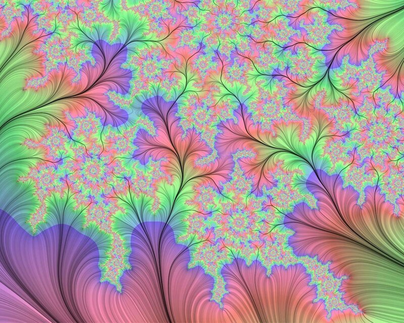 Colorful Fractal Pattern — Pink, Hypnotic, Digital Art, Leaf-like Shapes