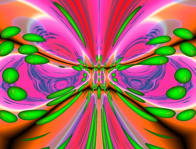 Colorful Fractal Pattern — Pink, Vibrant, Abstract, Green Shapes