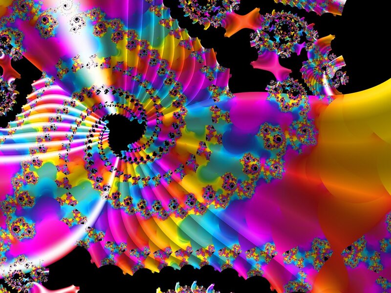 Colorful Fractal Pattern — Pink, Vibrant, Abstract, Spiral, Black Void