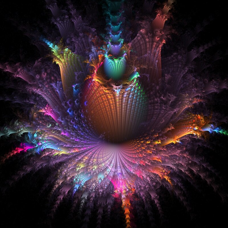 Colorful Fractal Pattern — Purple, Dramatic, Digital Art, Colors, Dark Background