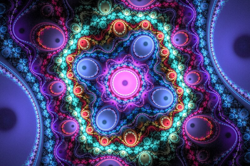 Colorful Fractal Pattern — Purple, Hypnotic, Abstract, Circles, Spirals, Glow