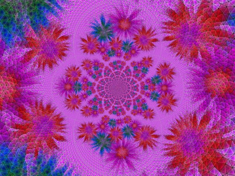 Colorful Fractal Pattern — Purple, Hypnotic, Digital Art, Flowers, Triangles