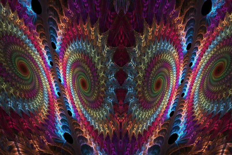 Colorful Fractal Pattern — Purple, Hypnotic, Digital Art, Spirals, Symmetry