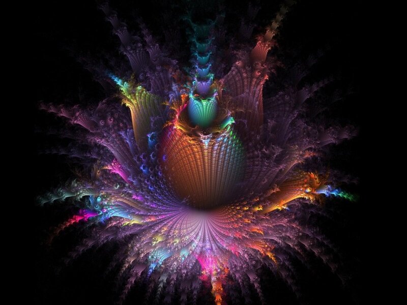 Colorful Fractal Pattern — Purple, Vibrant, Digital Art, Colors, Dark Background