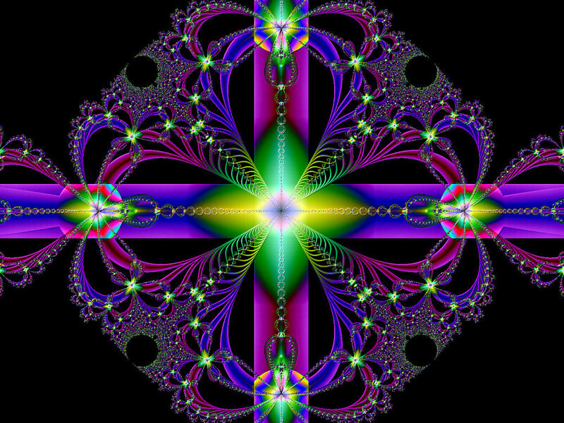Colorful Fractal Pattern — Purple, Vibrant, Digital Art, Cross Shape