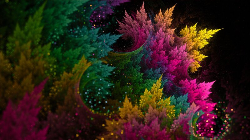 Colorful Fractal Pattern — Purple, Vibrant, Digital Art, Spiral, Sparkles