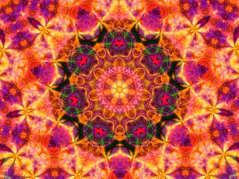 Colorful Fractal Pattern — Purple, Vibrant, Digital Art, Stars, Flowers
