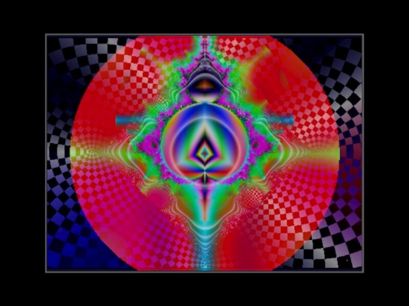 Colorful Fractal Pattern — Red, Hypnotic, Abstract, Checkered Background