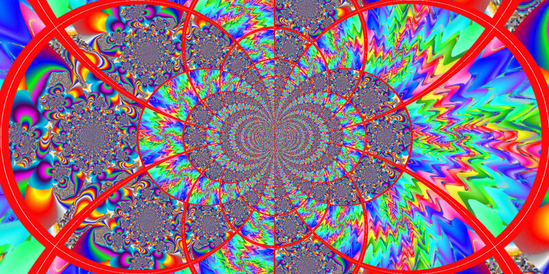 Colorful Fractal Pattern — Red, Hypnotic, Abstract, Circles, Zigzag Lines
