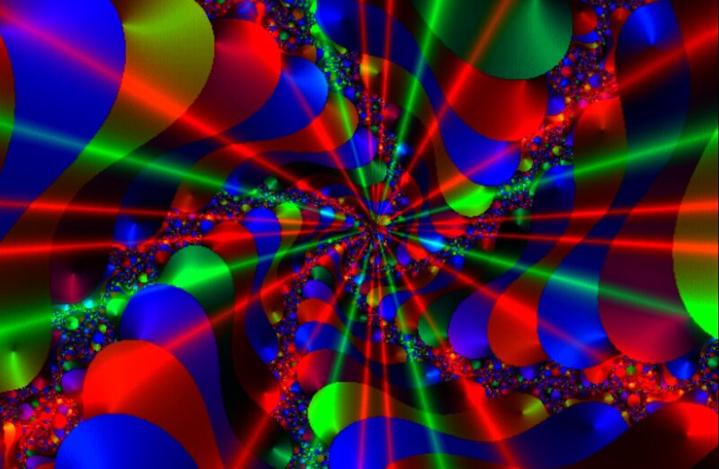 Colorful Fractal Pattern — Red, Hypnotic, Abstract, Light Rays