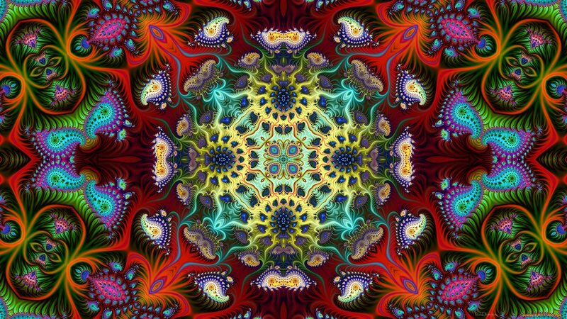 Colorful Fractal Pattern — Red, Hypnotic, Digital Art, Mandala