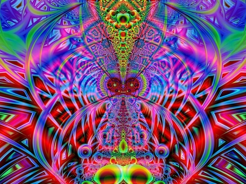 Colorful Fractal Pattern — Red, Hypnotic, Digital Art, Symmetry