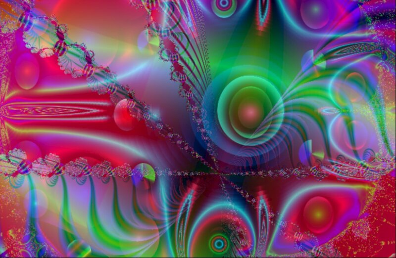 Colorful Fractal Pattern — Red, Vibrant, Abstract, Circles, Spirals