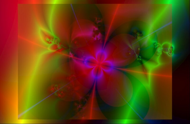 Colorful Fractal Pattern — Red, Vibrant, Abstract, Light Beams, Flowers