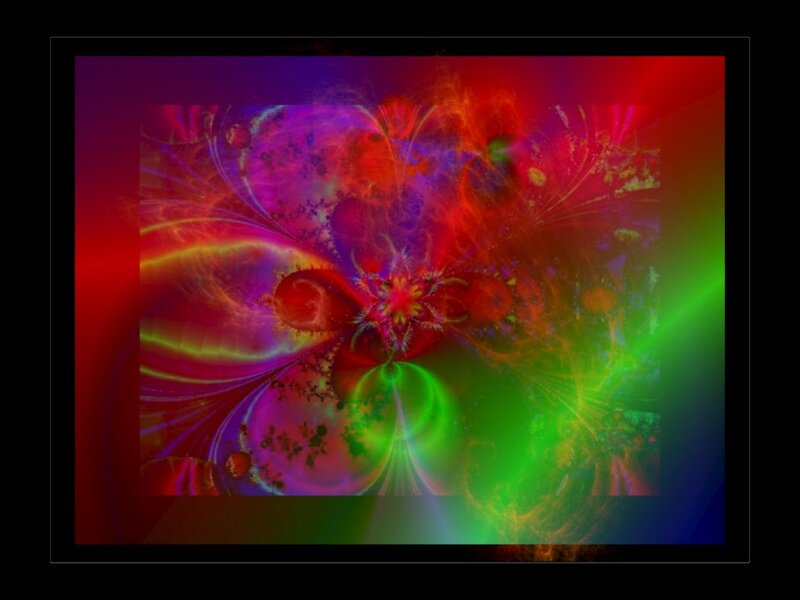 Colorful Fractal Pattern — Red, Vibrant, Abstract, Light Beams, Swirls