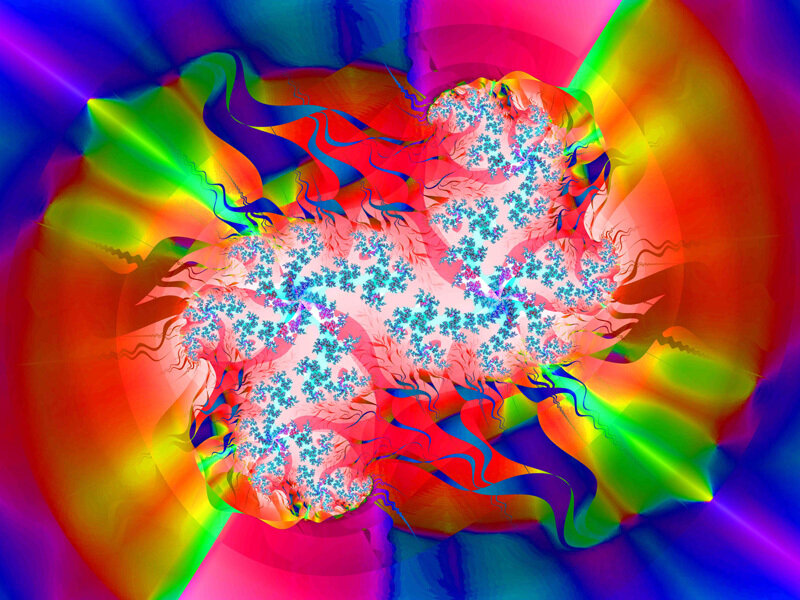 Colorful Fractal Pattern — Red, Vibrant, Abstract, Rainbow Colors, Swirls, Green