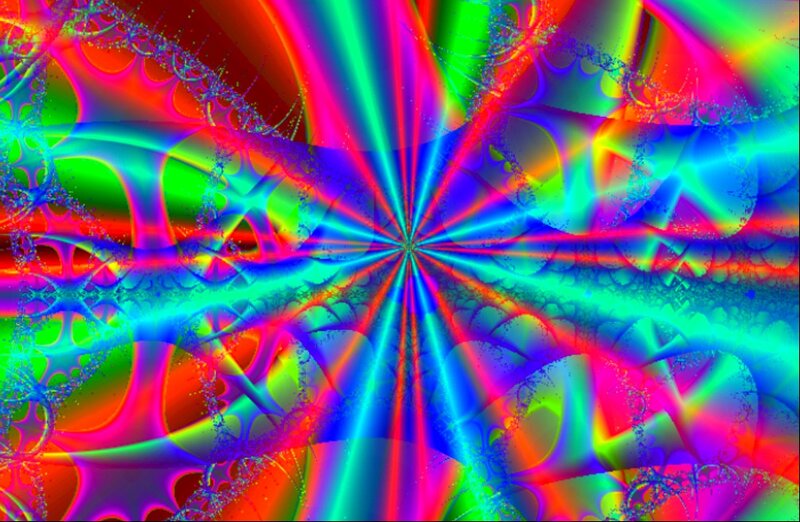 Colorful Fractal Pattern — Red, Vibrant, Abstract, Rays