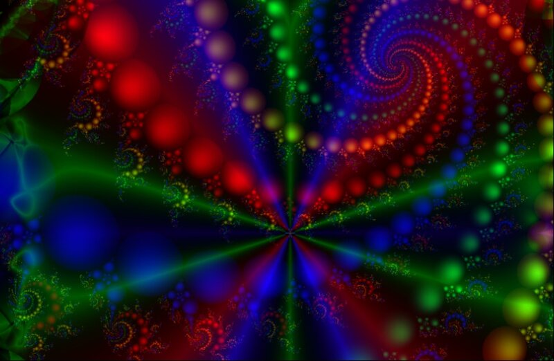 Colorful Fractal Pattern — Red, Vibrant, Abstract, Spiral, Light Rays