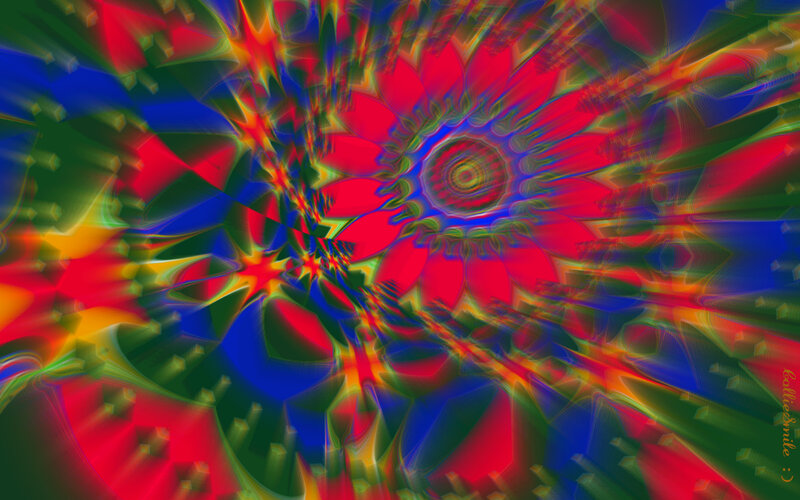 Colorful Fractal Pattern — Red, Vibrant, Abstract, Spiral, Radiating Lines