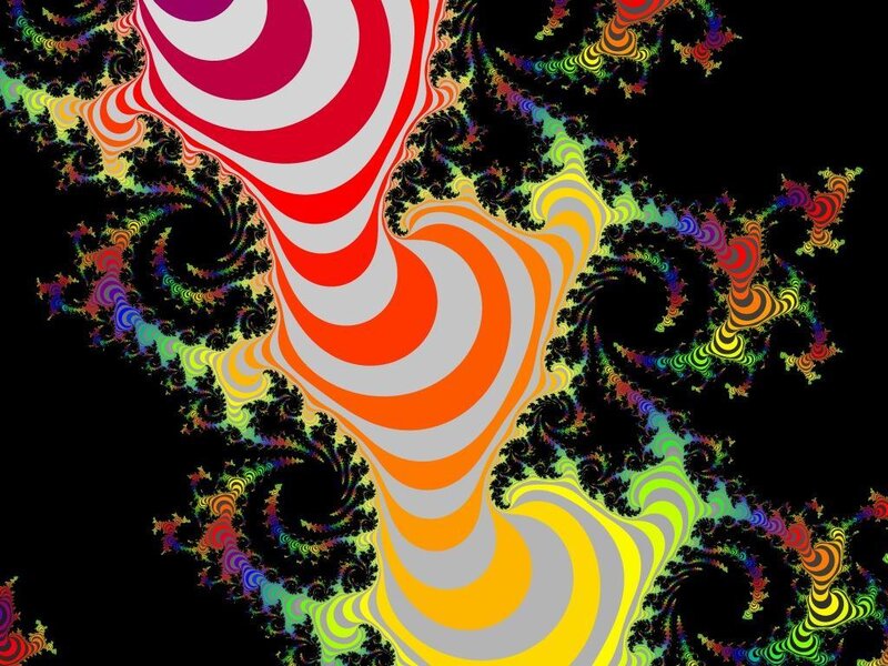 Colorful Fractal Pattern — Red, Vibrant, Abstract, Spirals, Colors, Black Background