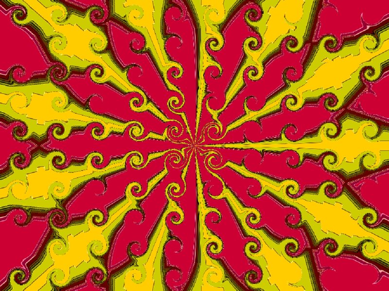 Colorful Fractal Pattern — Red, Vibrant, Abstract, Spirals, Symmetry