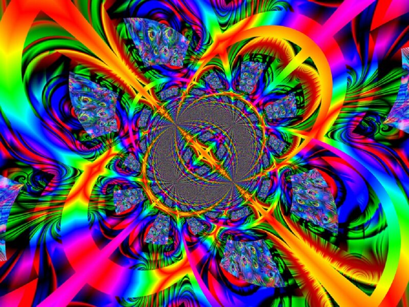 Colorful Fractal Pattern — Red, Vibrant, Abstract, Swirls, Rays