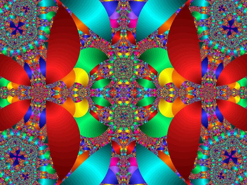 Colorful Fractal Pattern — Red, Vibrant, Digital Art, Flowers, Stars