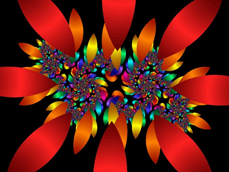 Colorful Fractal Pattern — Red, Vibrant, Digital Art, Flowers