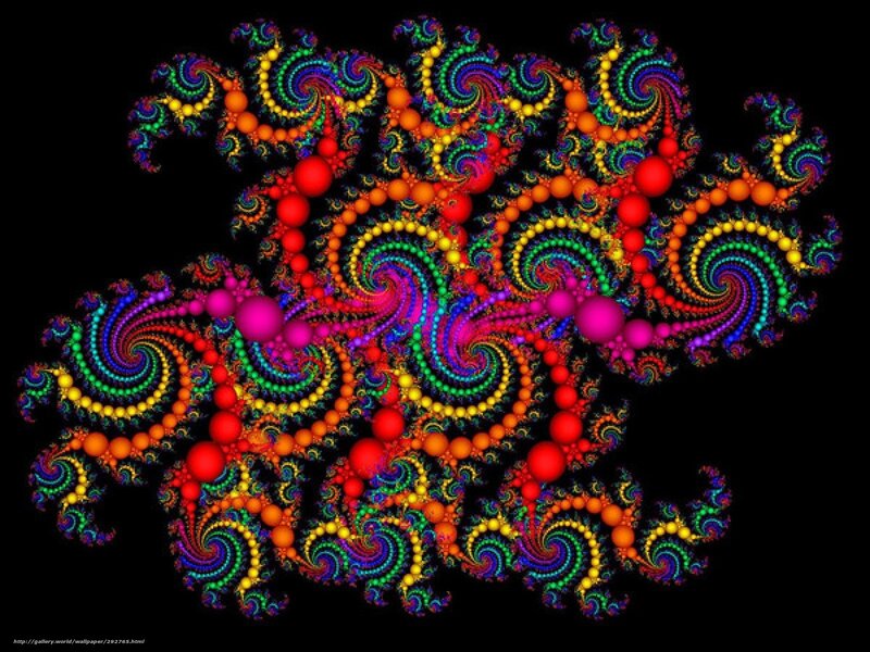 Colorful Fractal Pattern — Red, Vibrant, Digital Art, Spirals, Dots