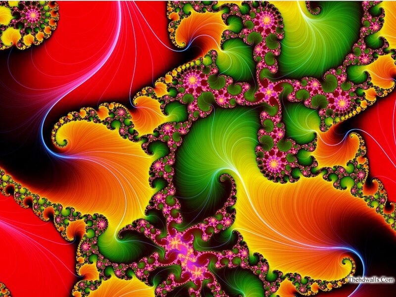 Colorful Fractal Pattern — Red, Vibrant, Digital Art, Spirals, Flowers