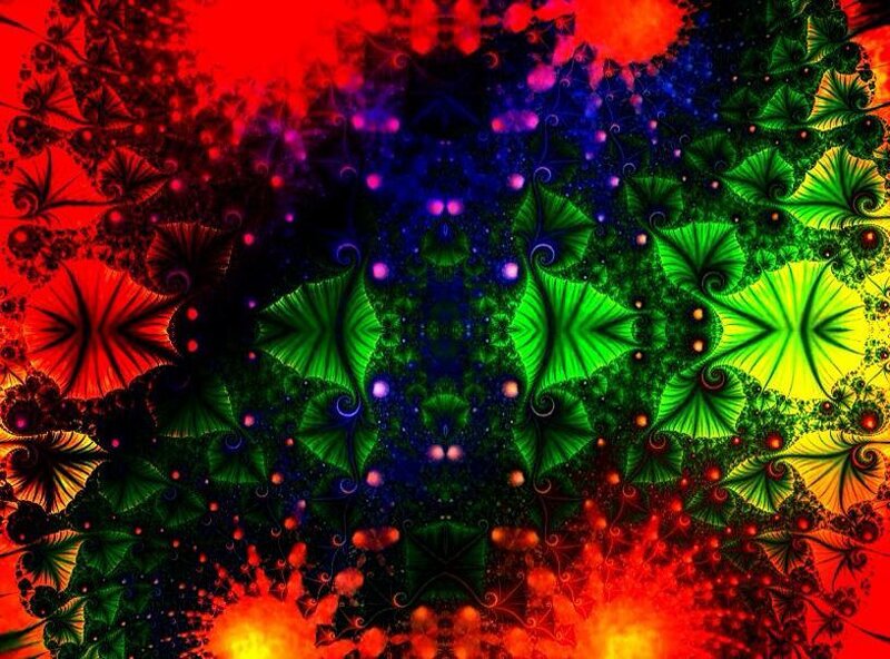Colorful Fractal Pattern — Red, Vibrant, Digital Art, Spirals, Stars