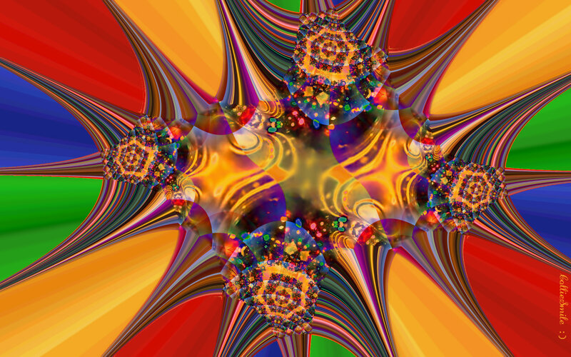 Colorful Fractal Pattern — Red, Vibrant, Digital Art, Star Shape