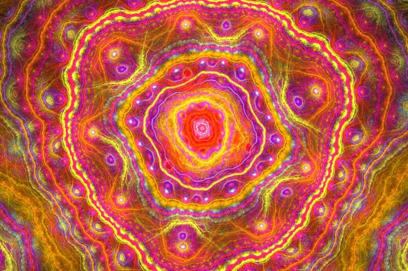 Colorful Fractal Pattern — Yellow, Hypnotic, Abstract, Circles, Light